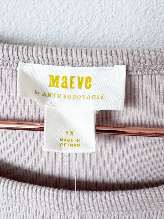 Anthropologie Maeve Beige Long-Sleeve Ribbed Faux Leather Insert Crew Pullover - Picture 8 of 13